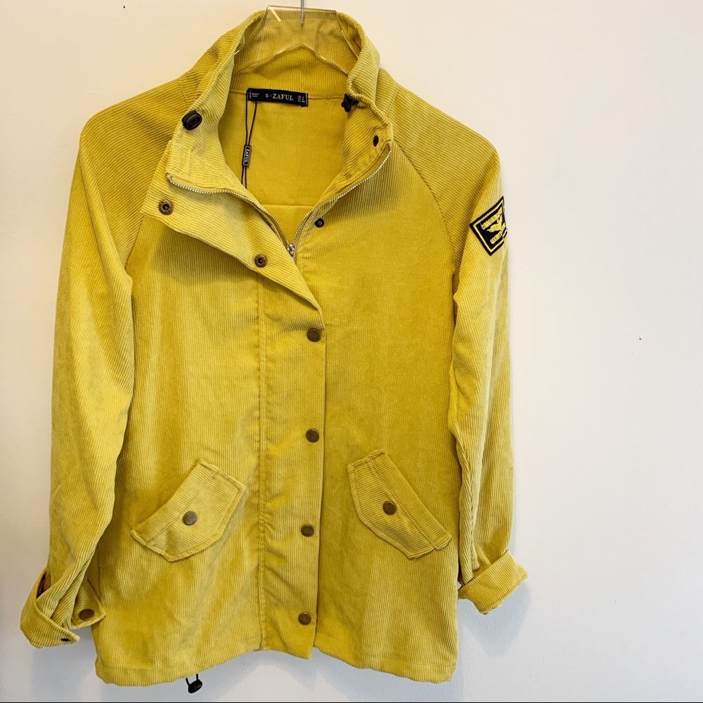 Zaful Yellow Corduroy Jacket With Arm Patch | Small 4